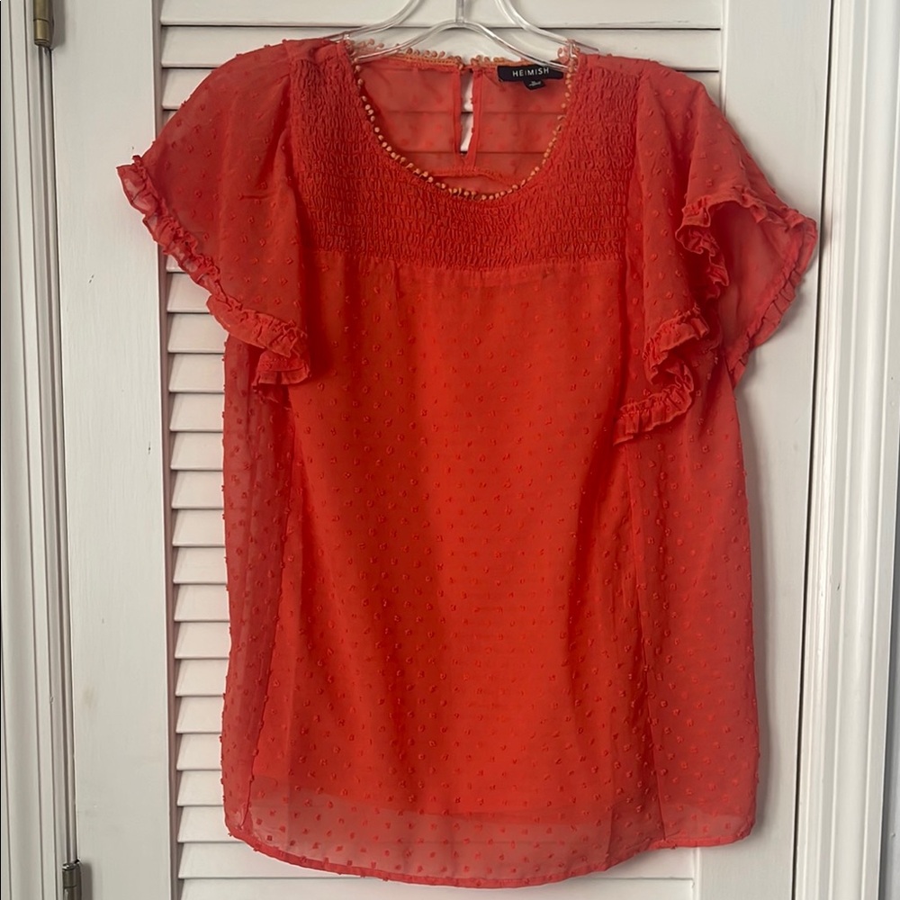New York & Company Red Ruffled Blouse